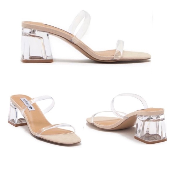 💋NWT Steve madden mott strappy clear block sandals - Picture 1 of 15
